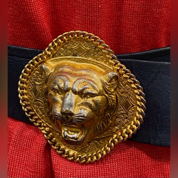 Miss Dior large lion brass buckle and blue leather belt - Picture 4 of 10